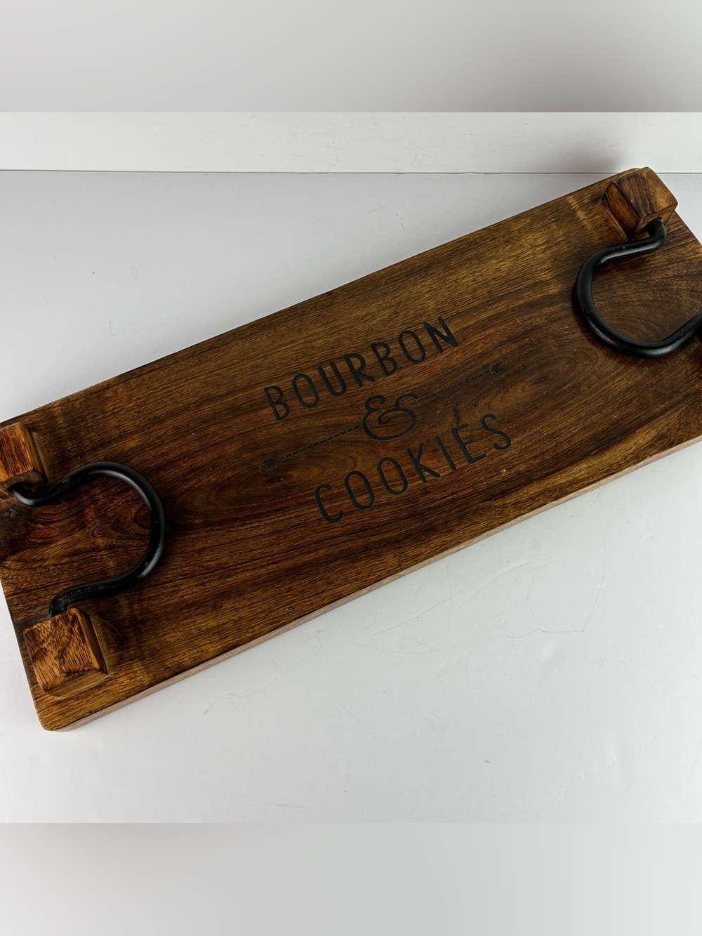 Thirty-One Bourbon & Cookies Wood Serving Tray w/Horseshoe Handles